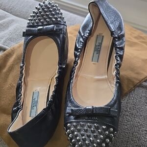 Prada Black Studded Flats with Edgy Design